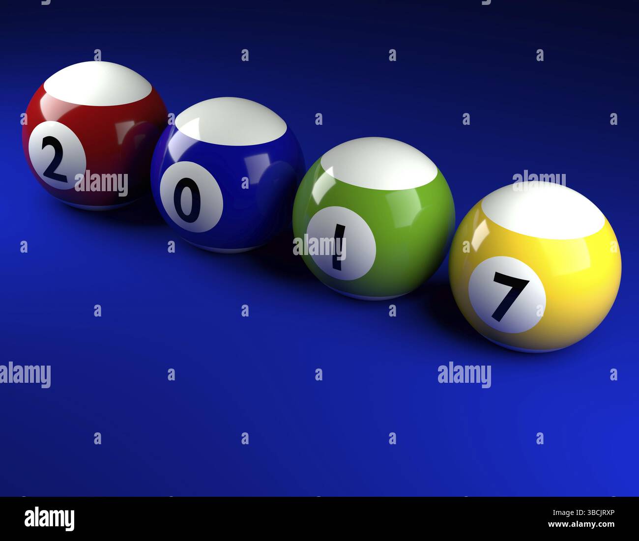 Pool balls on green with 2017, New Year concept 3d rendering Stock Photo