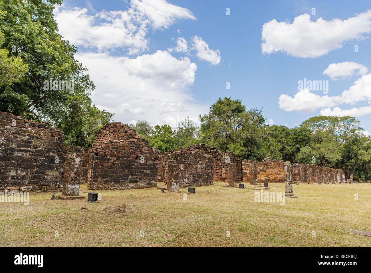 Stone walls at the ruins of San Ignacio in Misiones, Argentina. Stock Photo