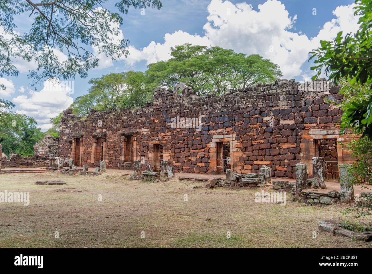 Stone walls at the ruins of San Ignacio in Misiones, Argentina. Stock Photo