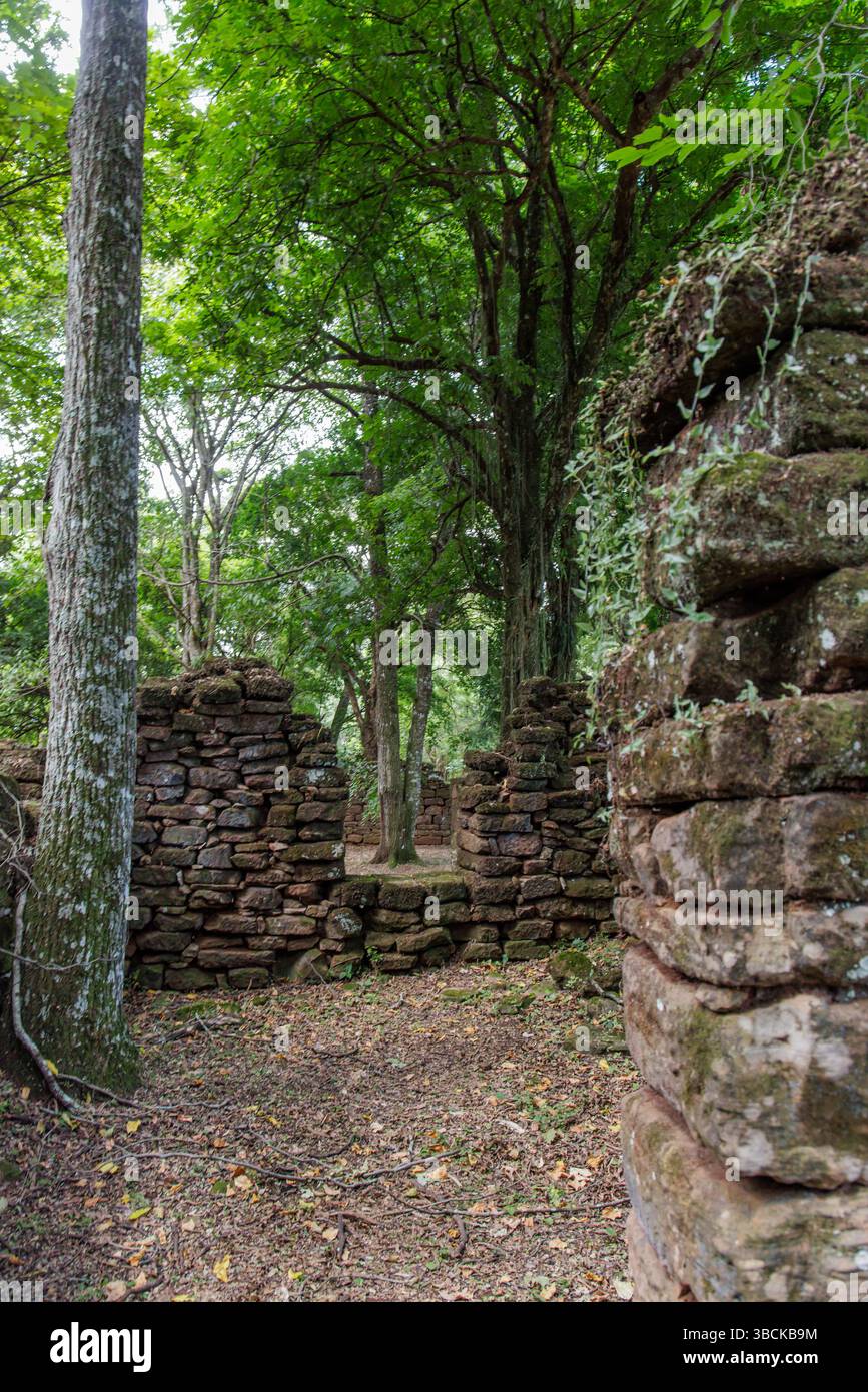 Stone walls at the ruins of San Ignacio in Misiones, Argentina. Stock Photo