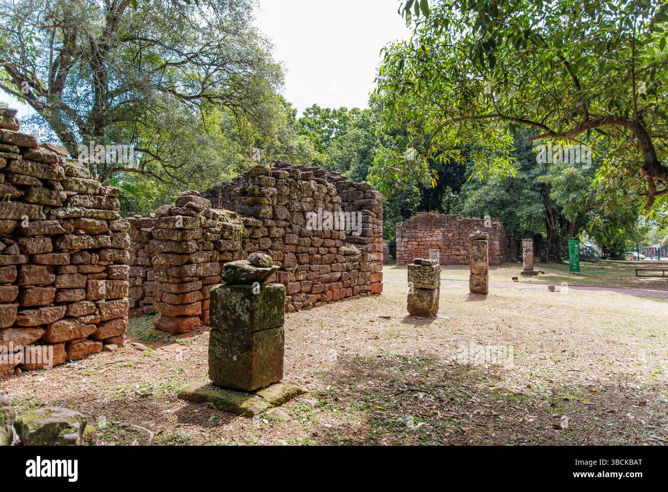 Stone walls at the ruins of San Ignacio in Misiones, Argentina. Stock Photo