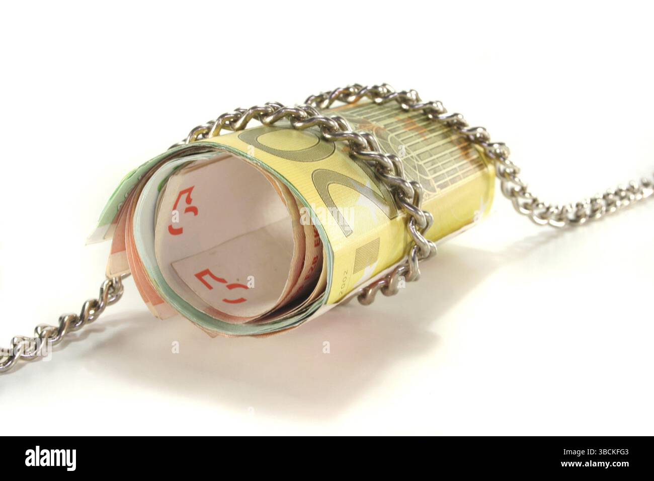 Euro notes with chain on a white background Stock Photo - Alamy