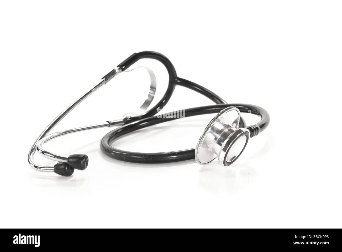 Black and silver stethoscope on a white background Stock Photo