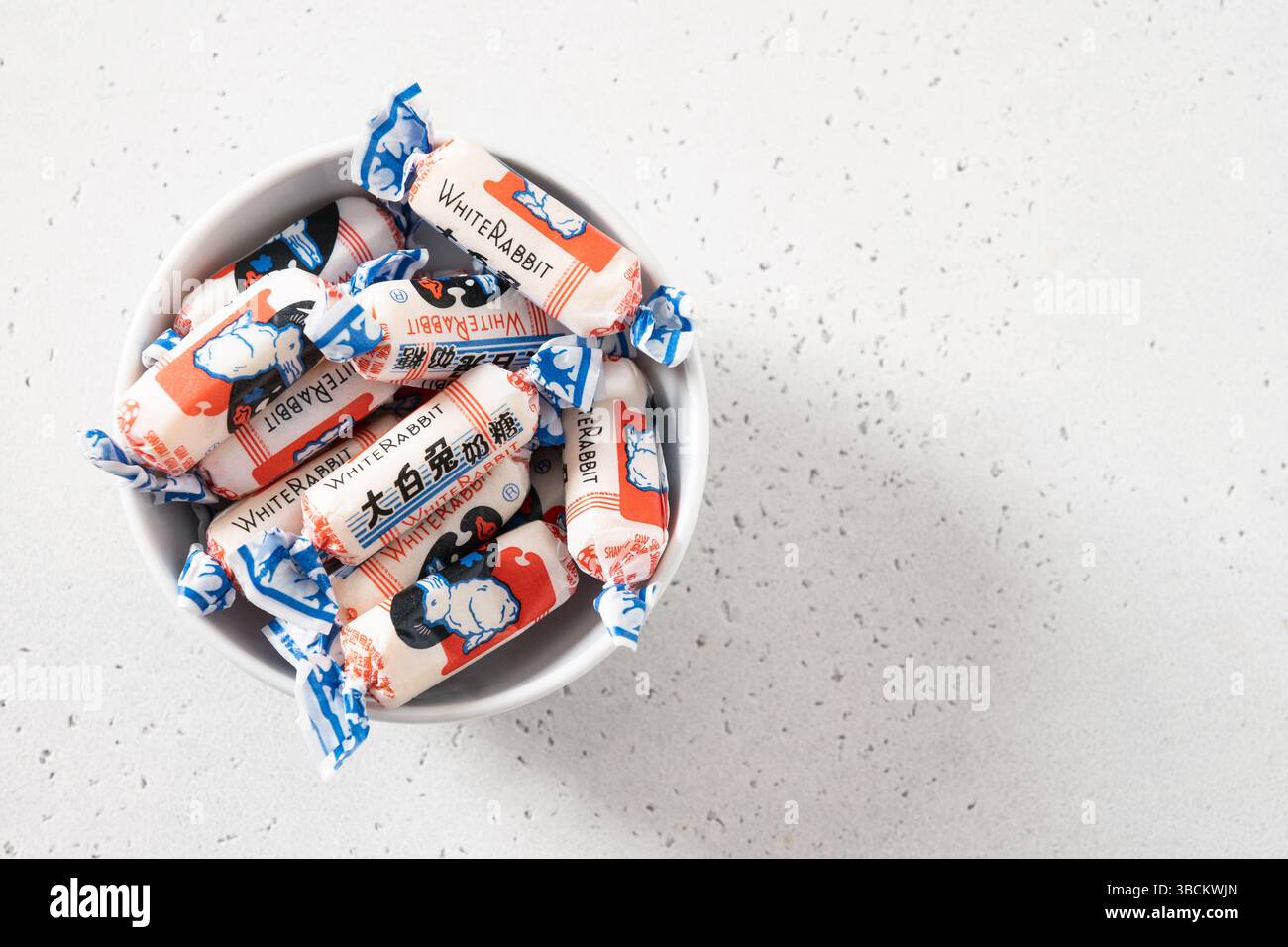 Russia, Moscow 2025 05 20. Heap of famous Chinese White Rabbit Creamy ...