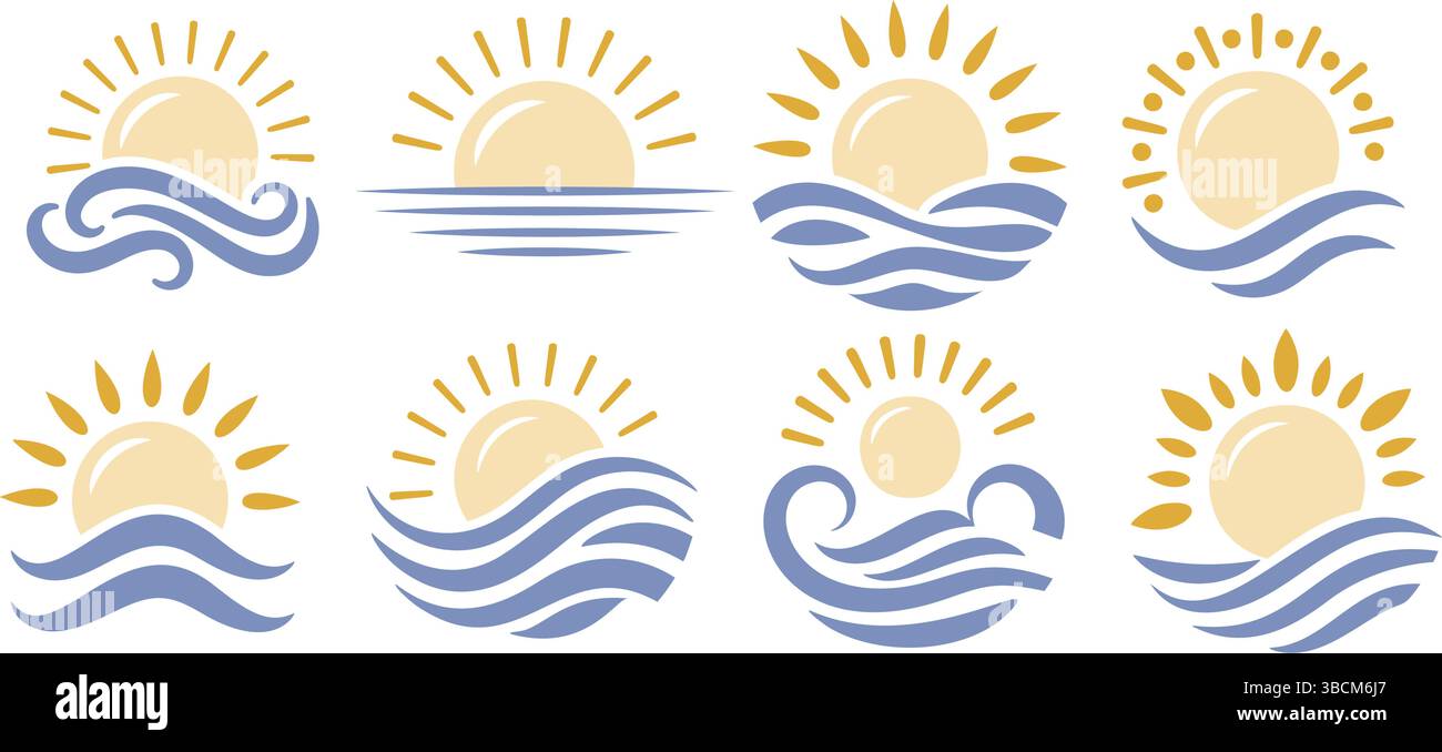 Sun Wave Icon Vector set, Logo Pictogram Light Summer Sea Ocean Beach ...