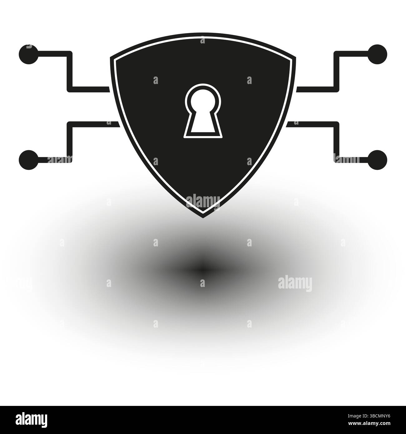 Digital shield icon. Cyber lock symbol. Secure network vector. Black keyhole element. Stock Vector