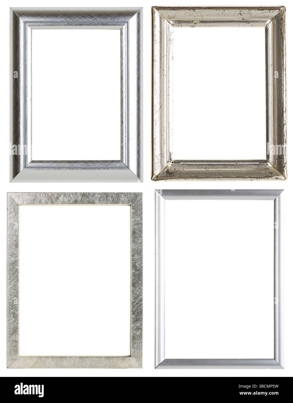 Set of four silver picture frames Stock Photo