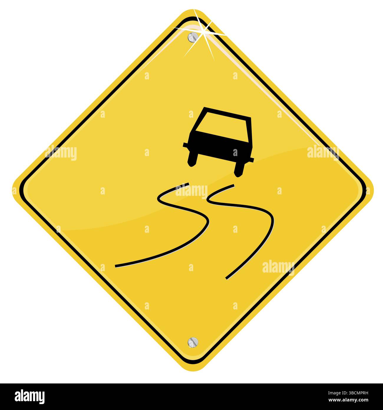 Yellow sign with sliding car Stock Photo - Alamy