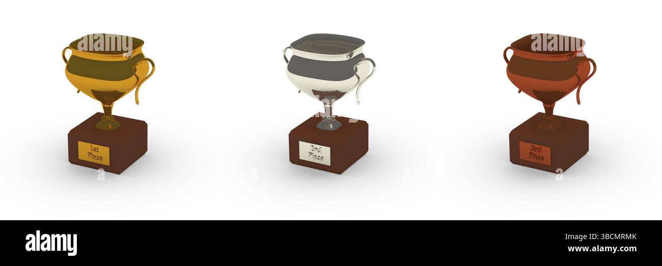 First, second and third place trophy on a white background Stock Photo ...