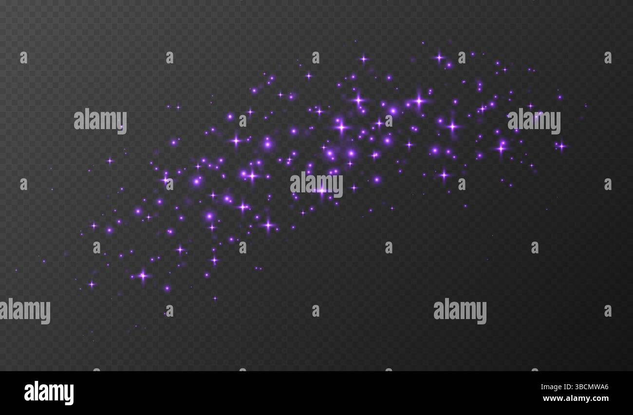 Purple sparkling stars, shiny particles light effect, transparent ...