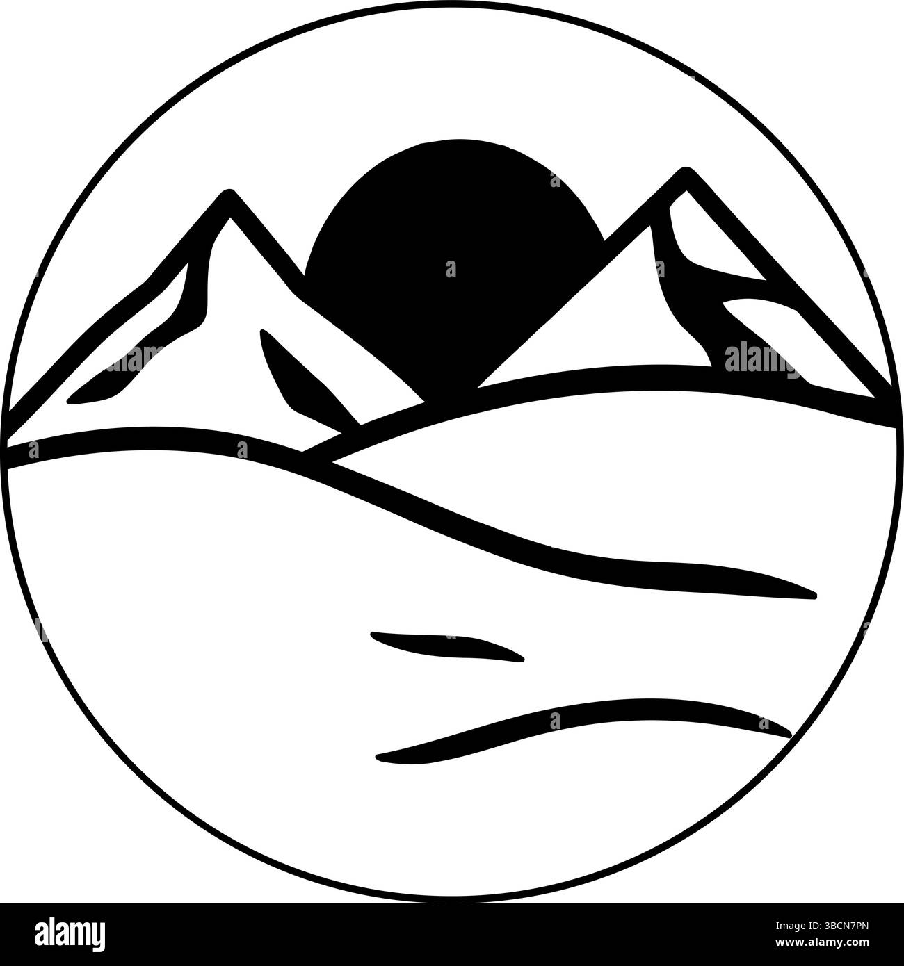 Mountain and Sun Circle Vector Logo - Nature Landscape Design Stock ...