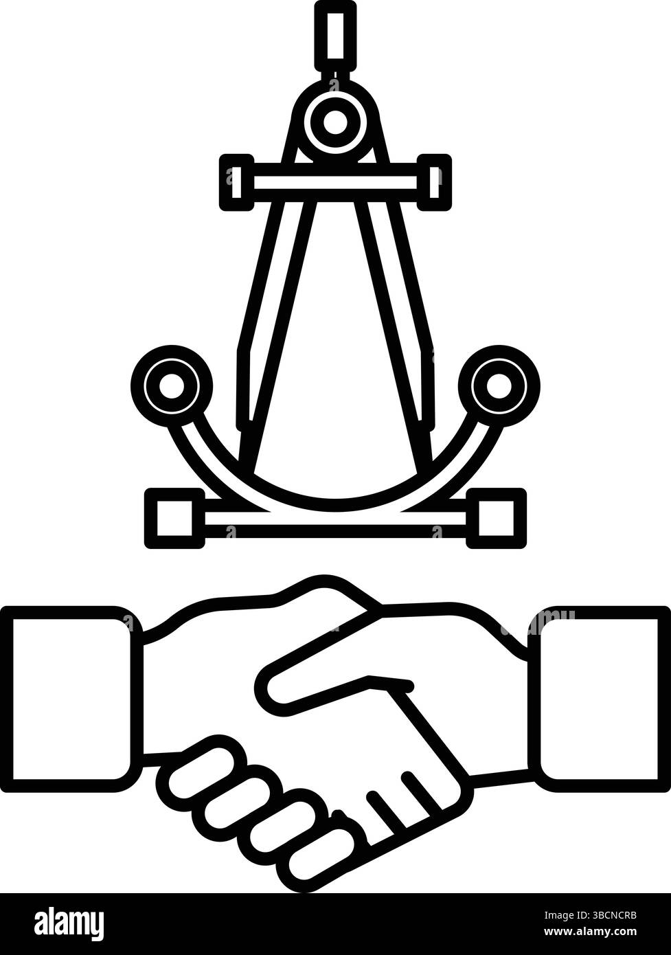 A handshake between two people is shown with a compass and a ruler in ...