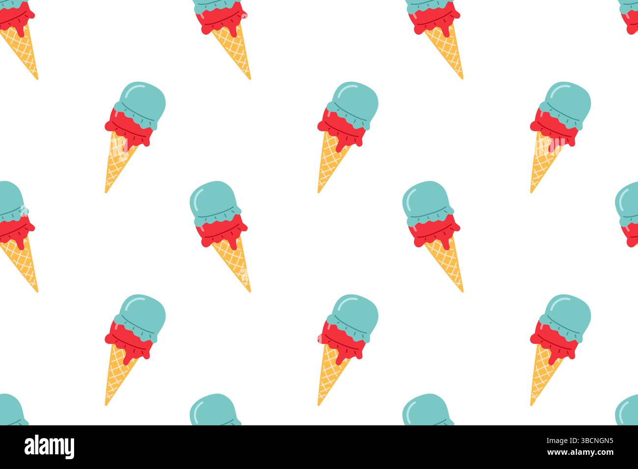 Colorful ice cream cones arranged on a white background creating a ...