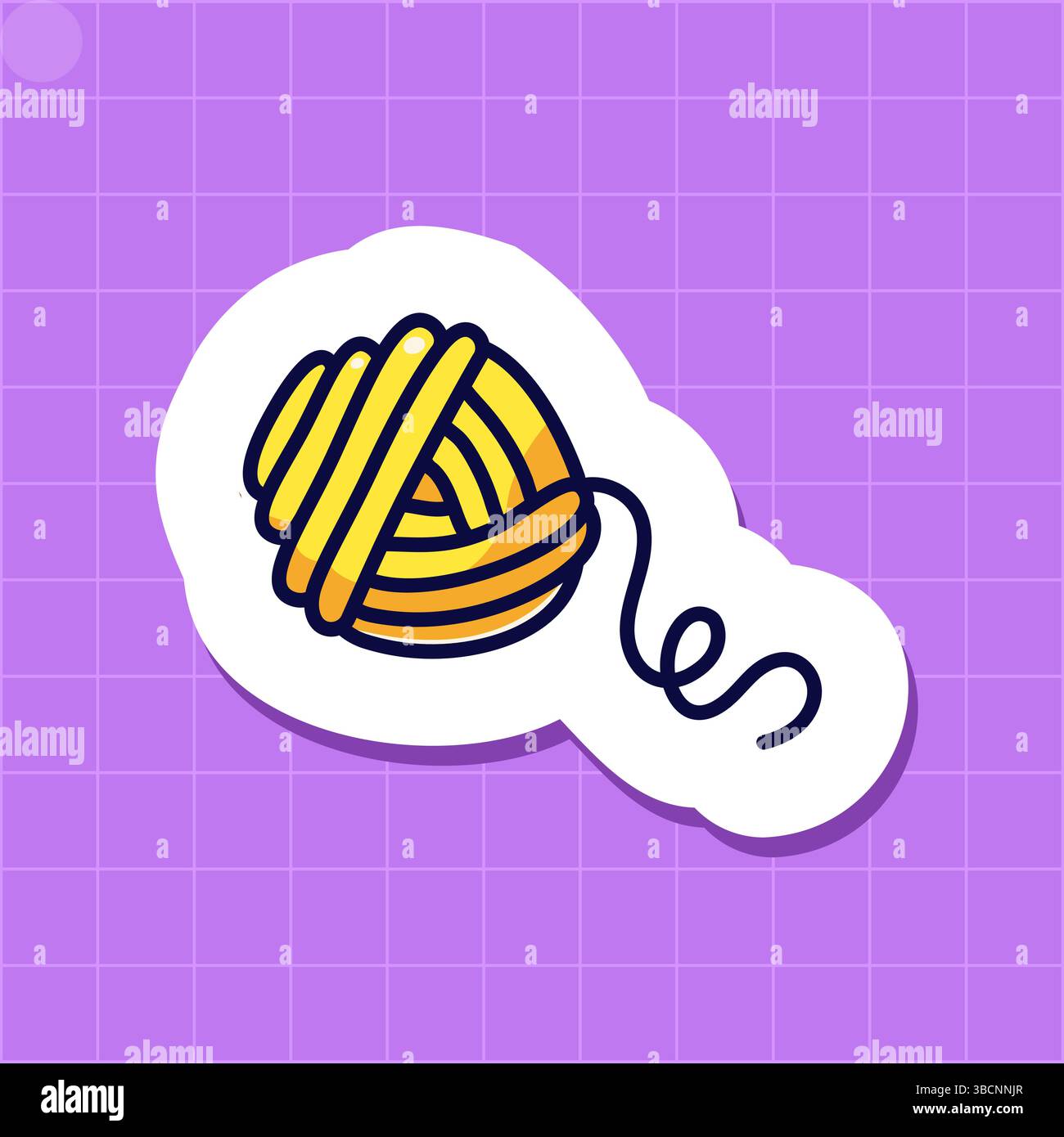 A ball of thread sticker for a daily diary drawn in bright neon colors ...