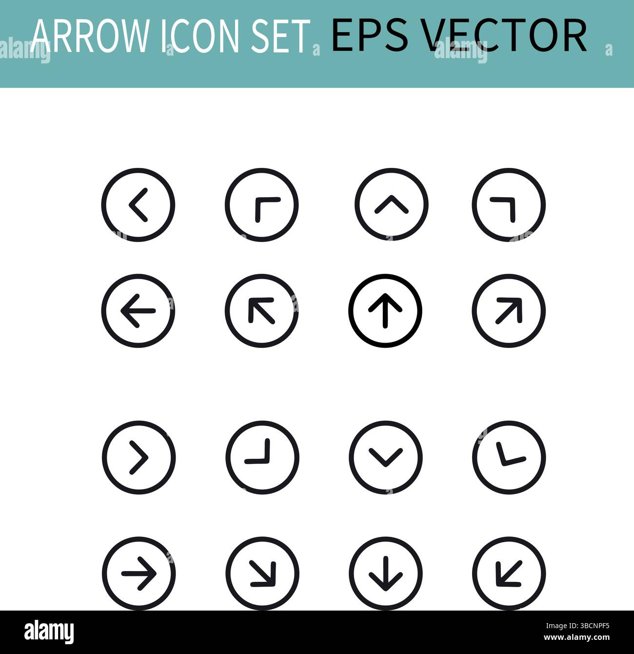 An arrow icon set in black, offering various direction symbols Stock Vector