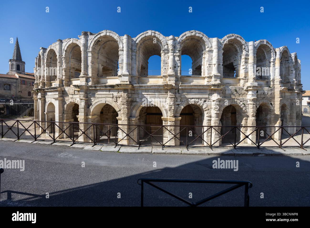The Arles Amphitheatre, a Roman amphitheater located in the town of ...