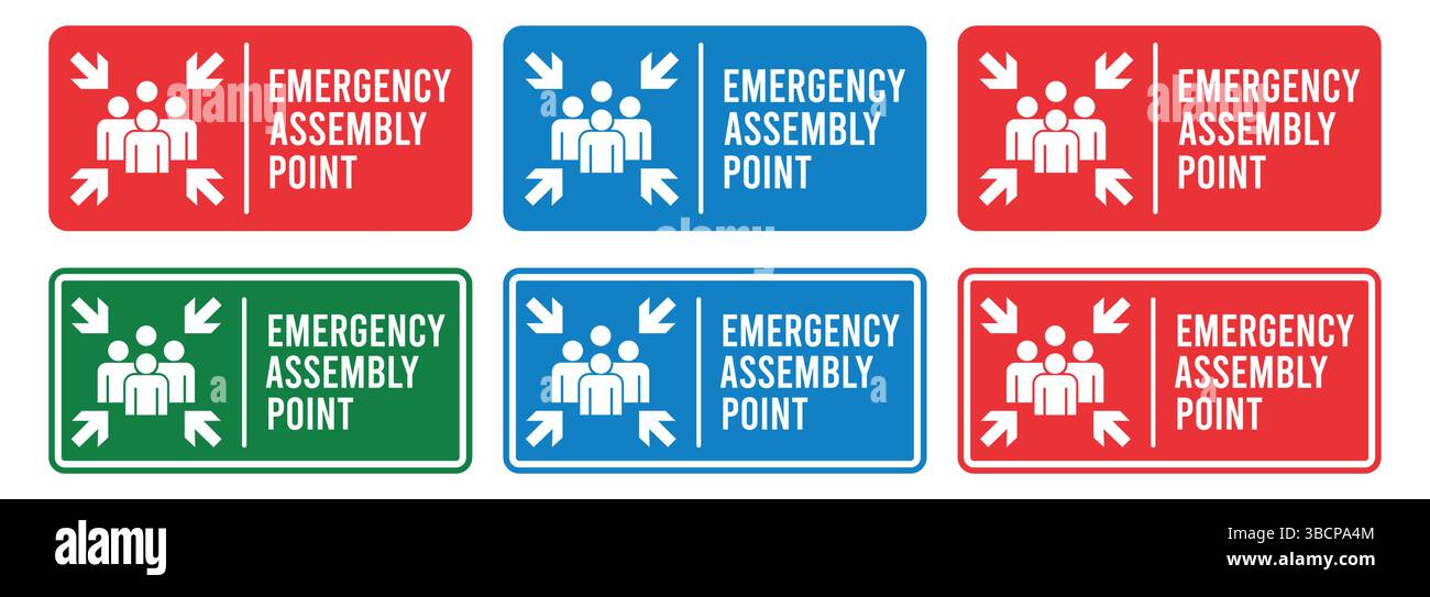 Emergency assembly point sign. Assembly point sign symbol vector illustration isolated on white background. Stock Vector