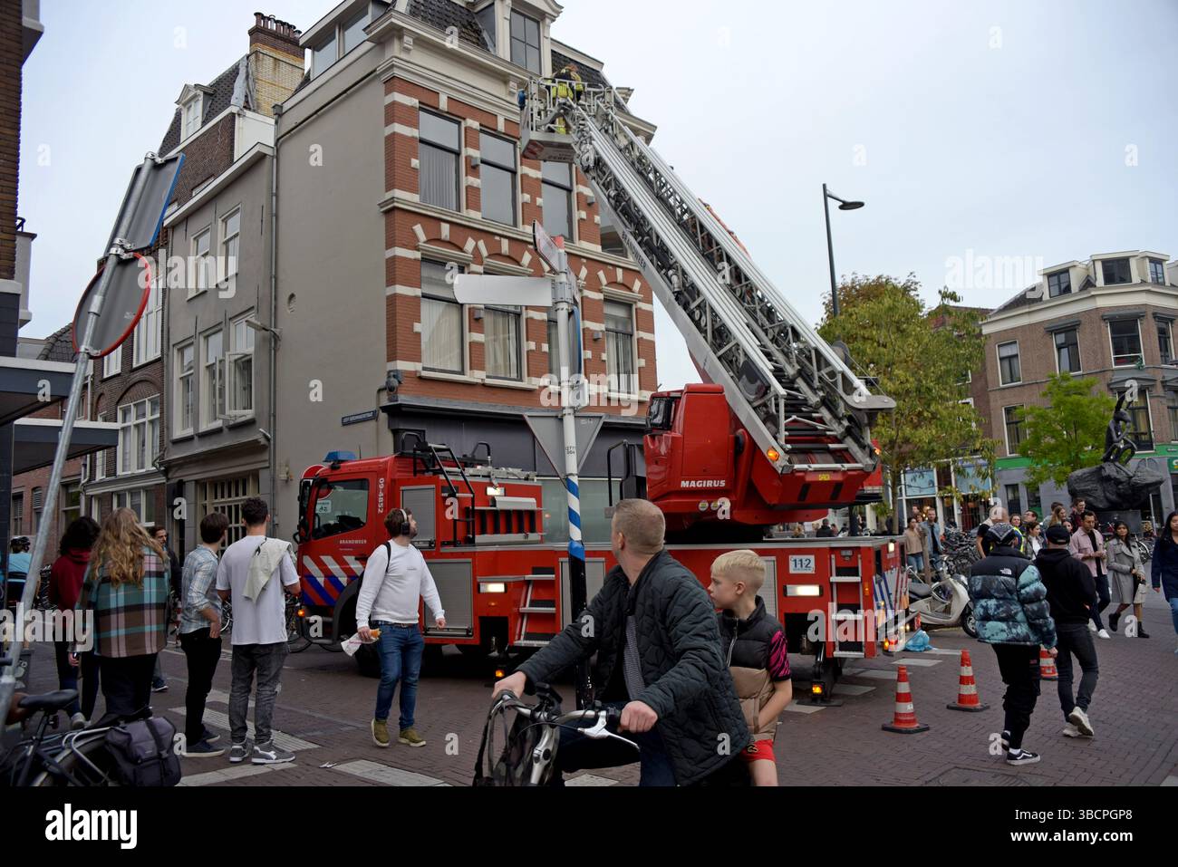 Magirus turntable ladder of Brandweer Dutch Fire Brigade undertaking a ...