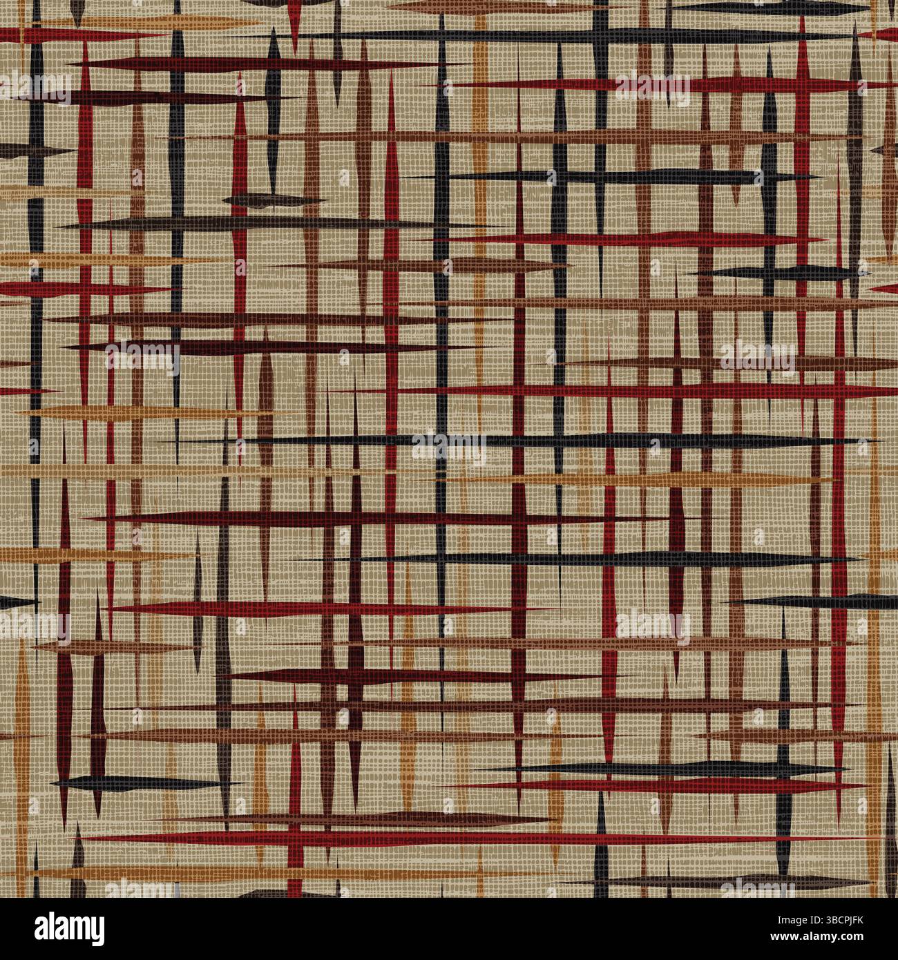 Modern Ikat Vertical Stripes in Earth Tones – Red, Gold, Black & Grey Stock Vector