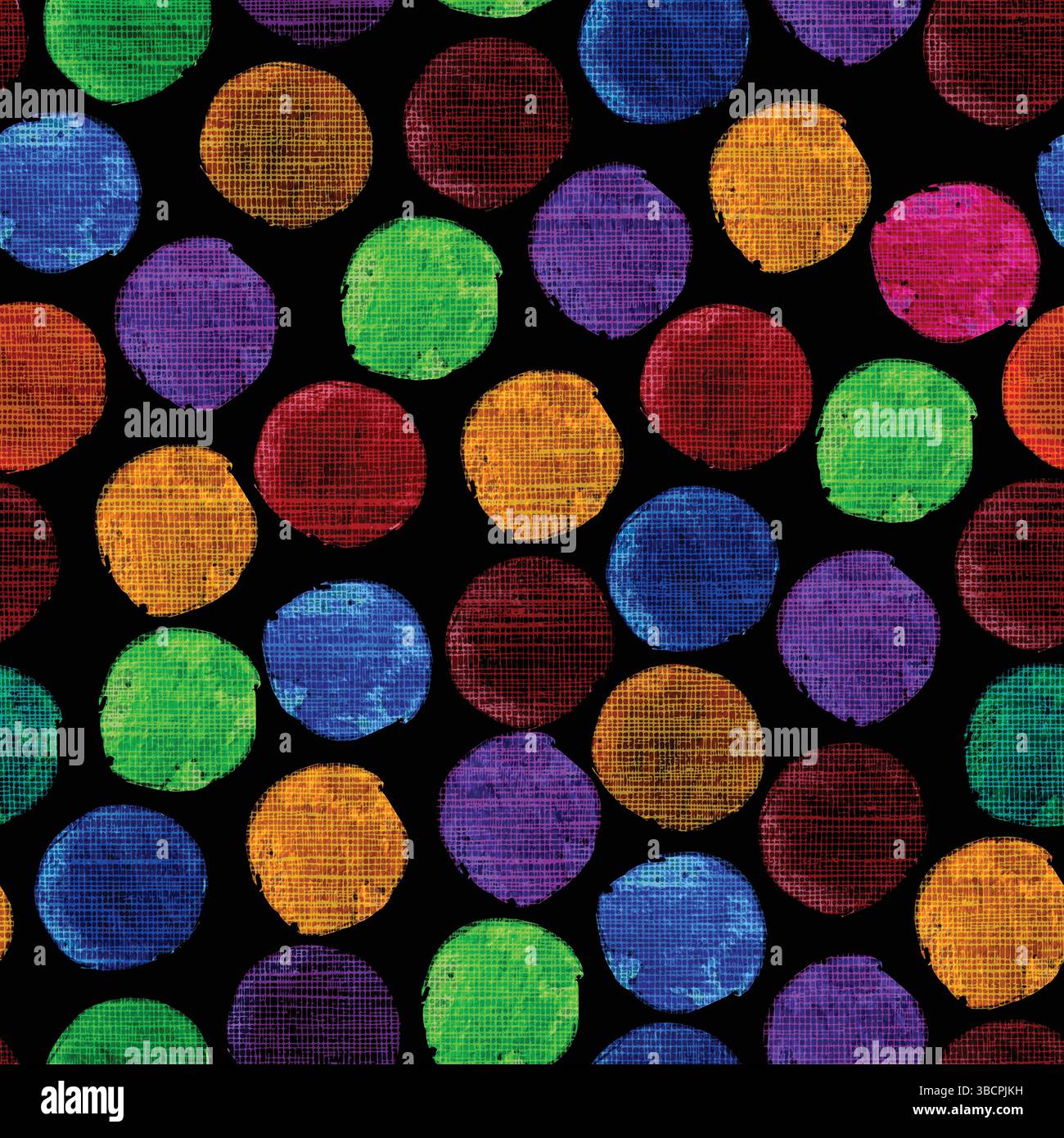 Seamless colorful watercolor polka dot pattern on  linen textured background Stock Vector