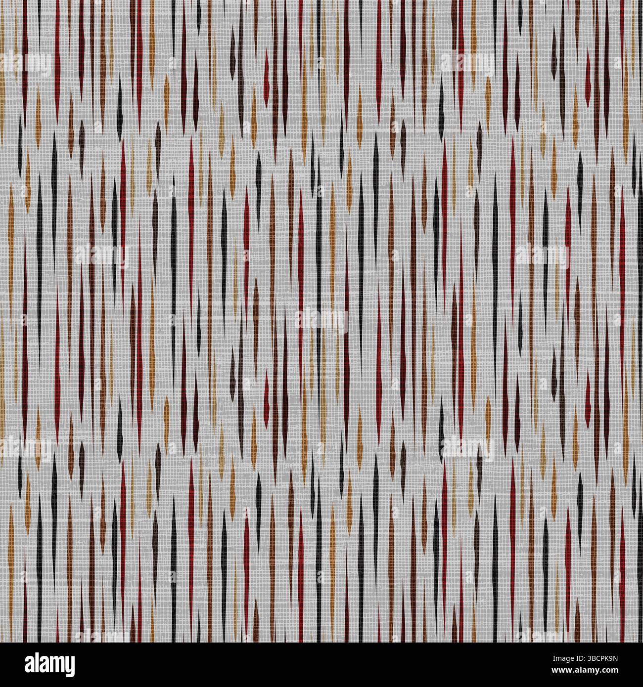 Modern Ikat Vertical Stripes in Earth Tones – Red, Gold, Black & Grey Stock Vector