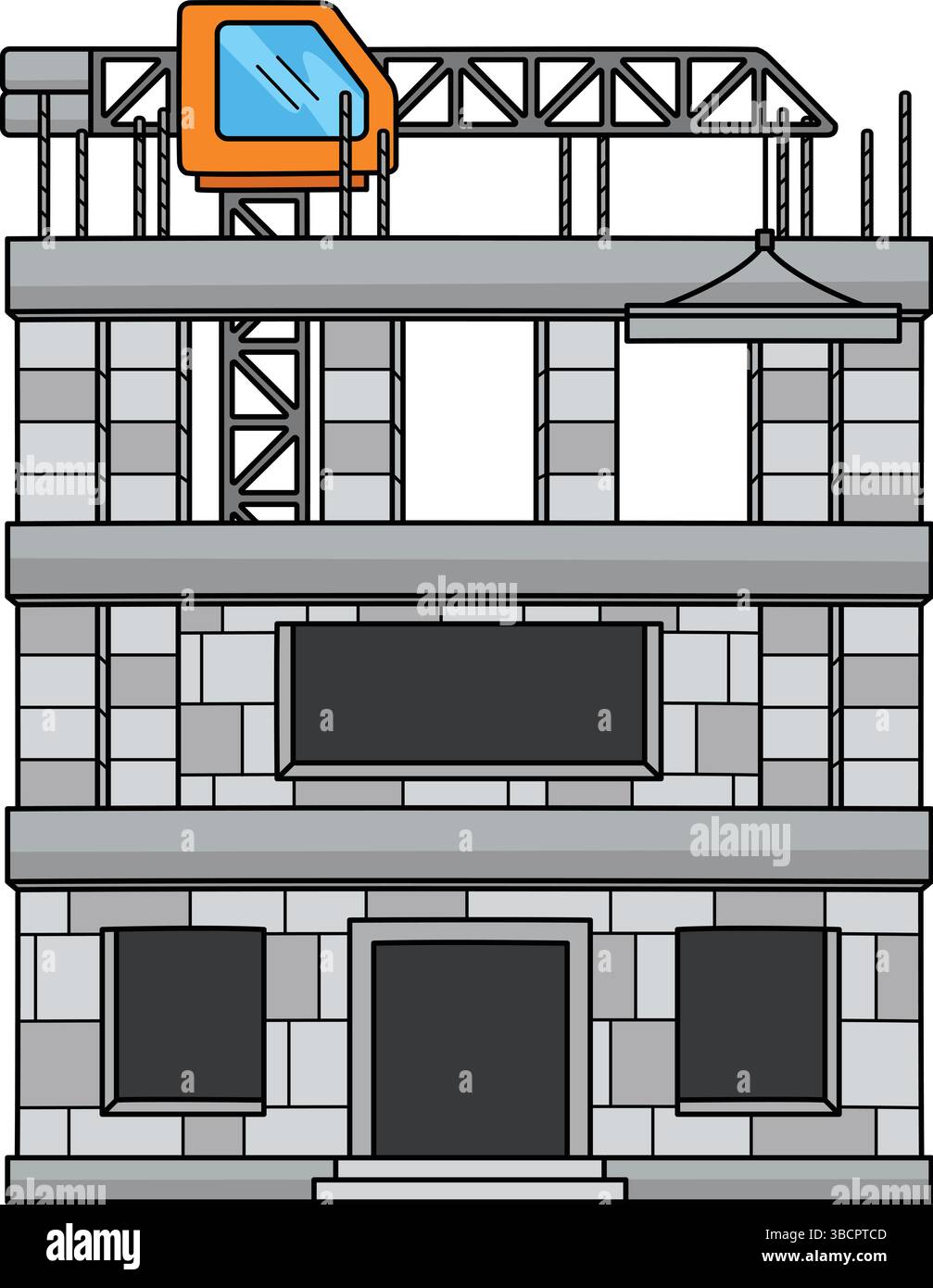 Construction Site with Tower Crane Cartoon Clipart Stock Vector