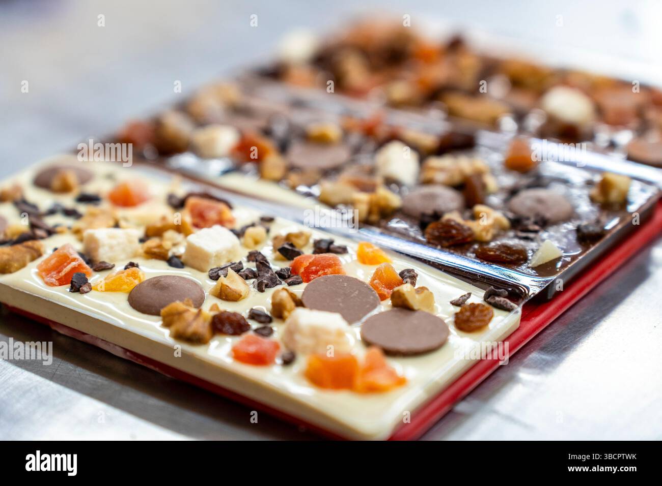 Delicious Handmade Chocolate Bars in Mijas, Malaga, Spain Stock Photo