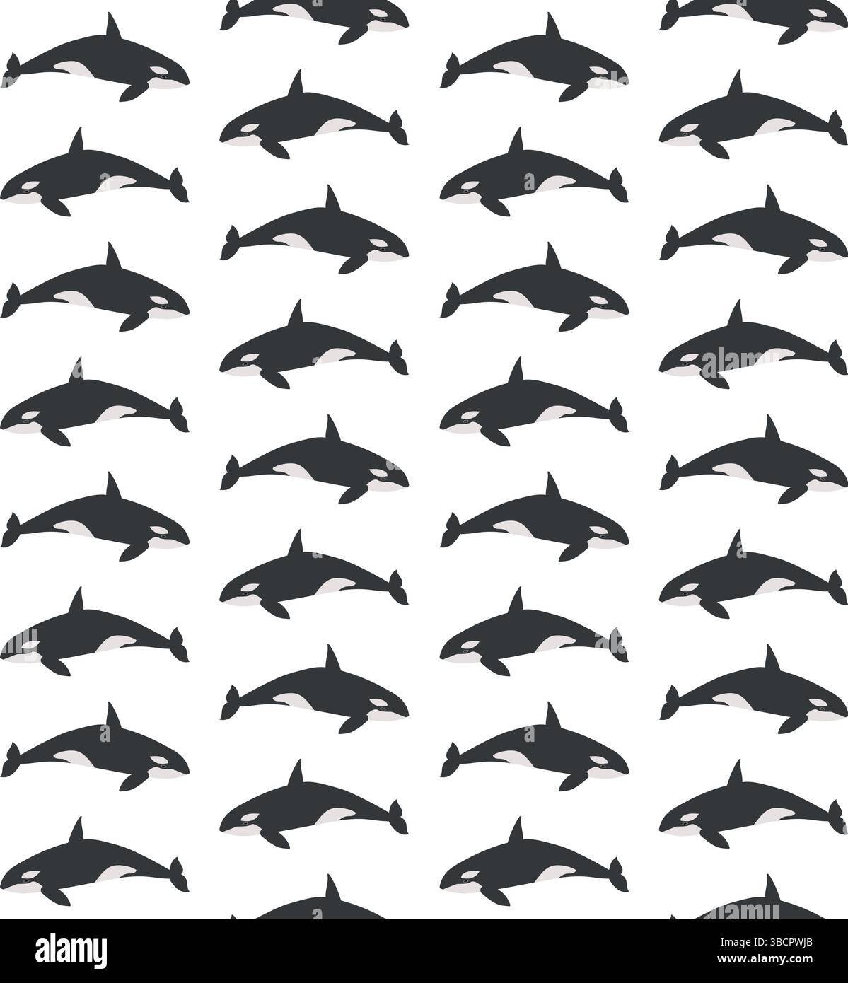 Vector seamless pattern of flat hand drawn killer whale isolated on ...