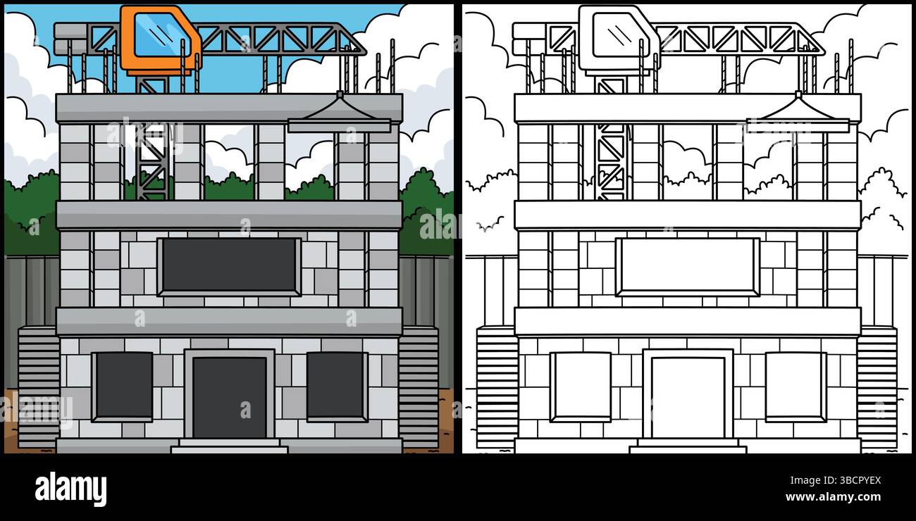 Construction Site with Tower Crane Illustration  Stock Vector