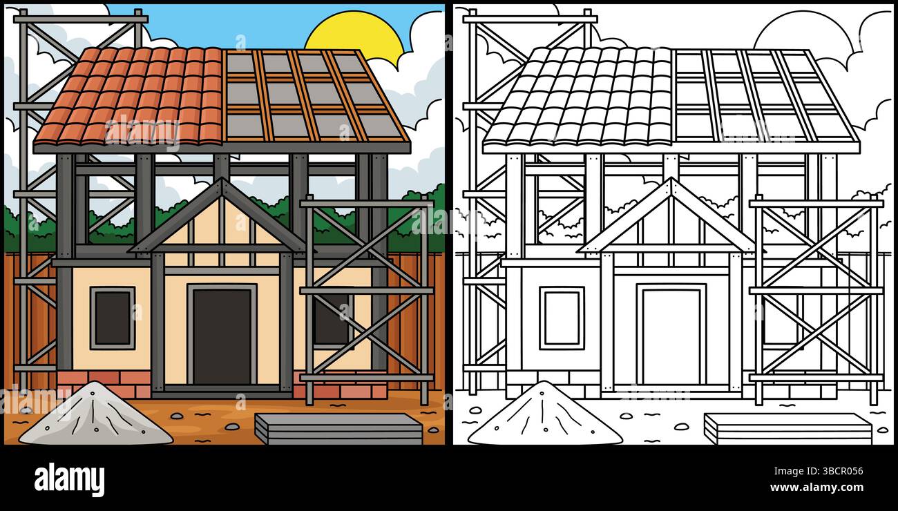 House Construction Site Coloring Page Illustration Stock Vector