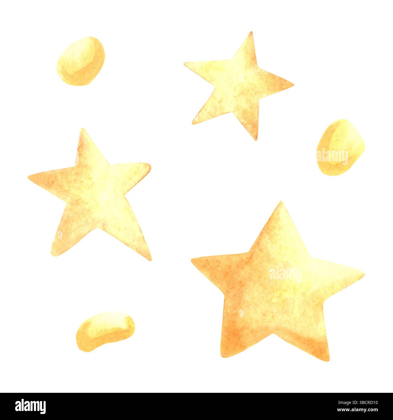 Golden night stars set of watercolor isolated illustrations for kids ...