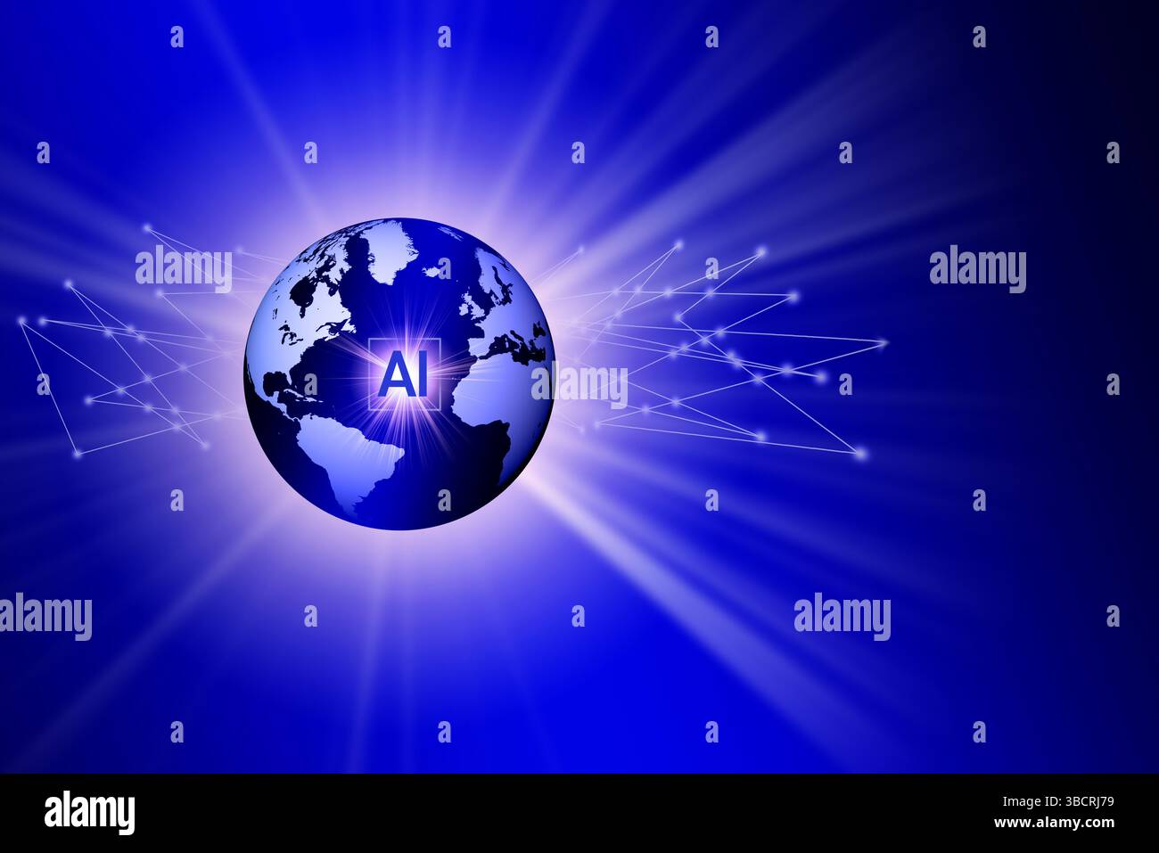 Digitally generated image of blue globe with AI sign Stock Photo
