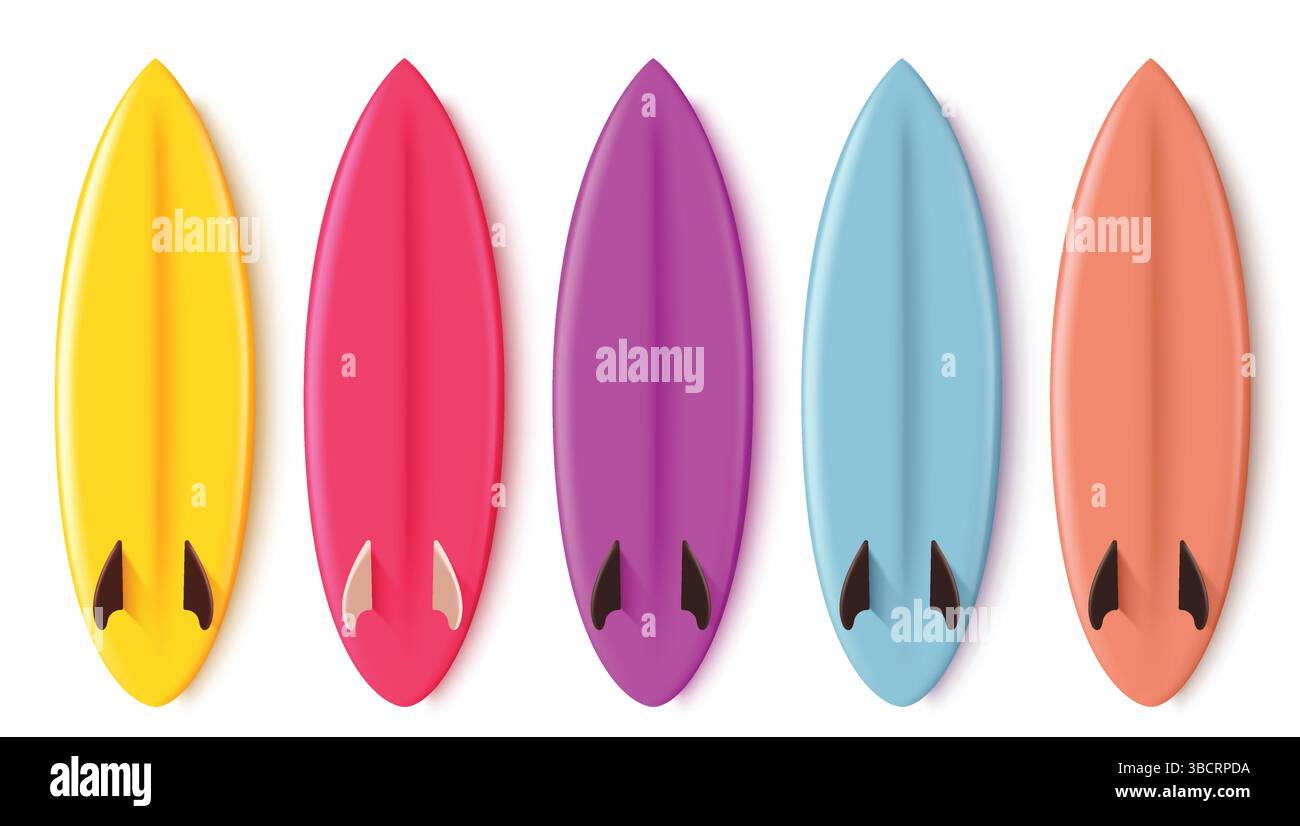 Surfboard set design isolated on white background, Colorful Surfboard set, Vector illustration. Stock Vector