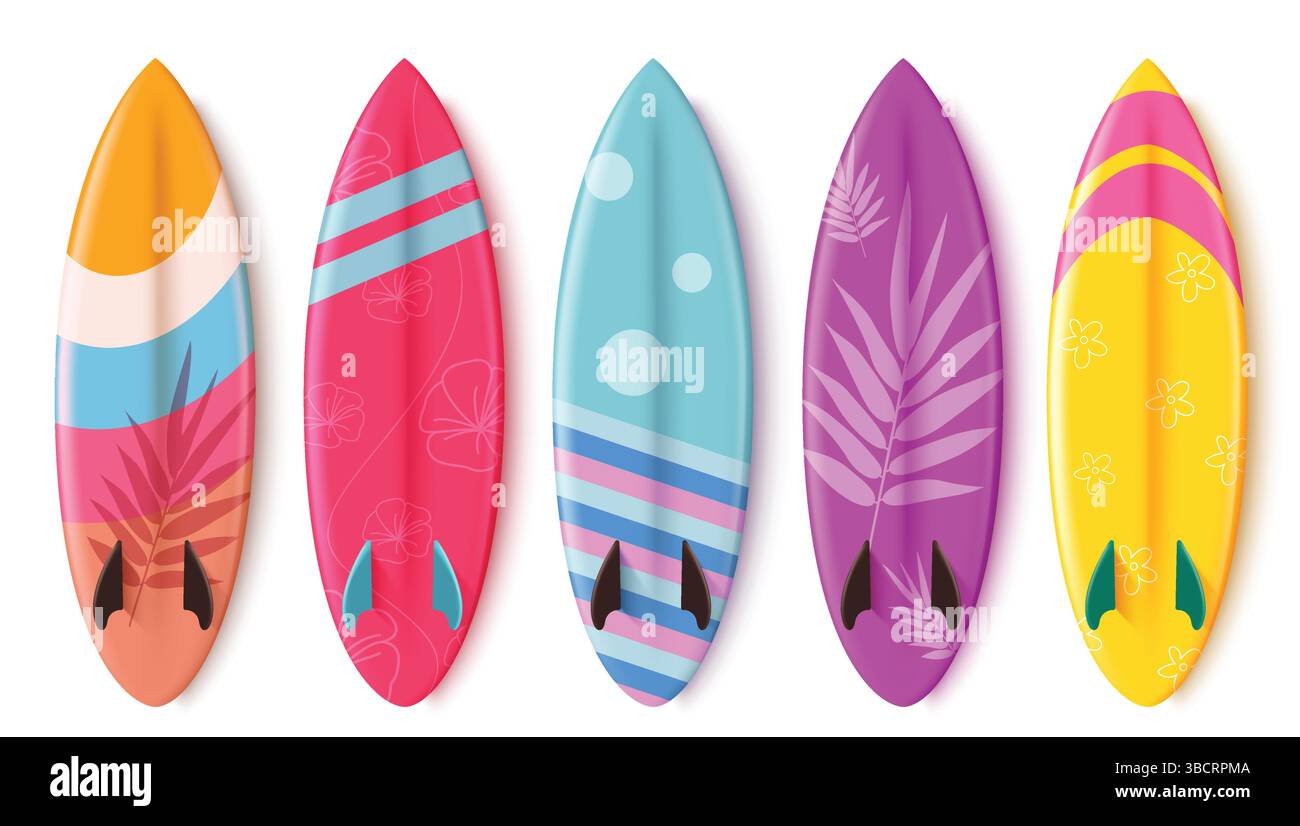 Surfboard set design isolated on white background, Colorful Surfboard ...