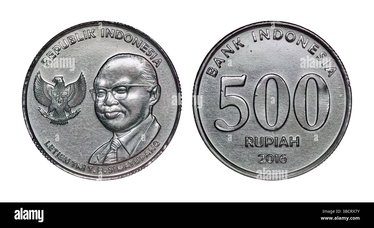Both sides of 500 Indonesian rupiah coin (2016) with emblem of ...