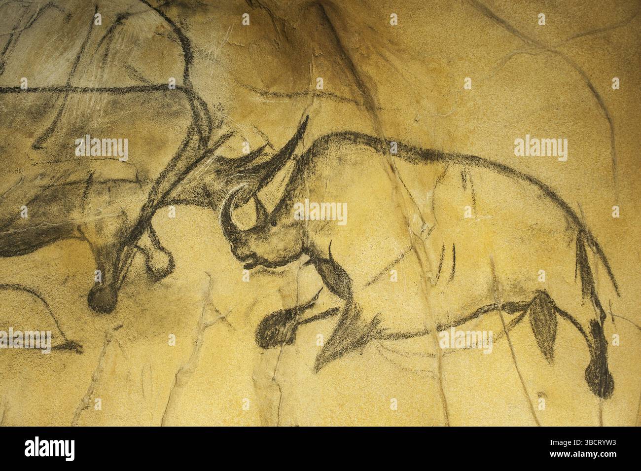 Replica of prehistoric rock painting of the Chauvet Cave, Chauvet-Pont ...