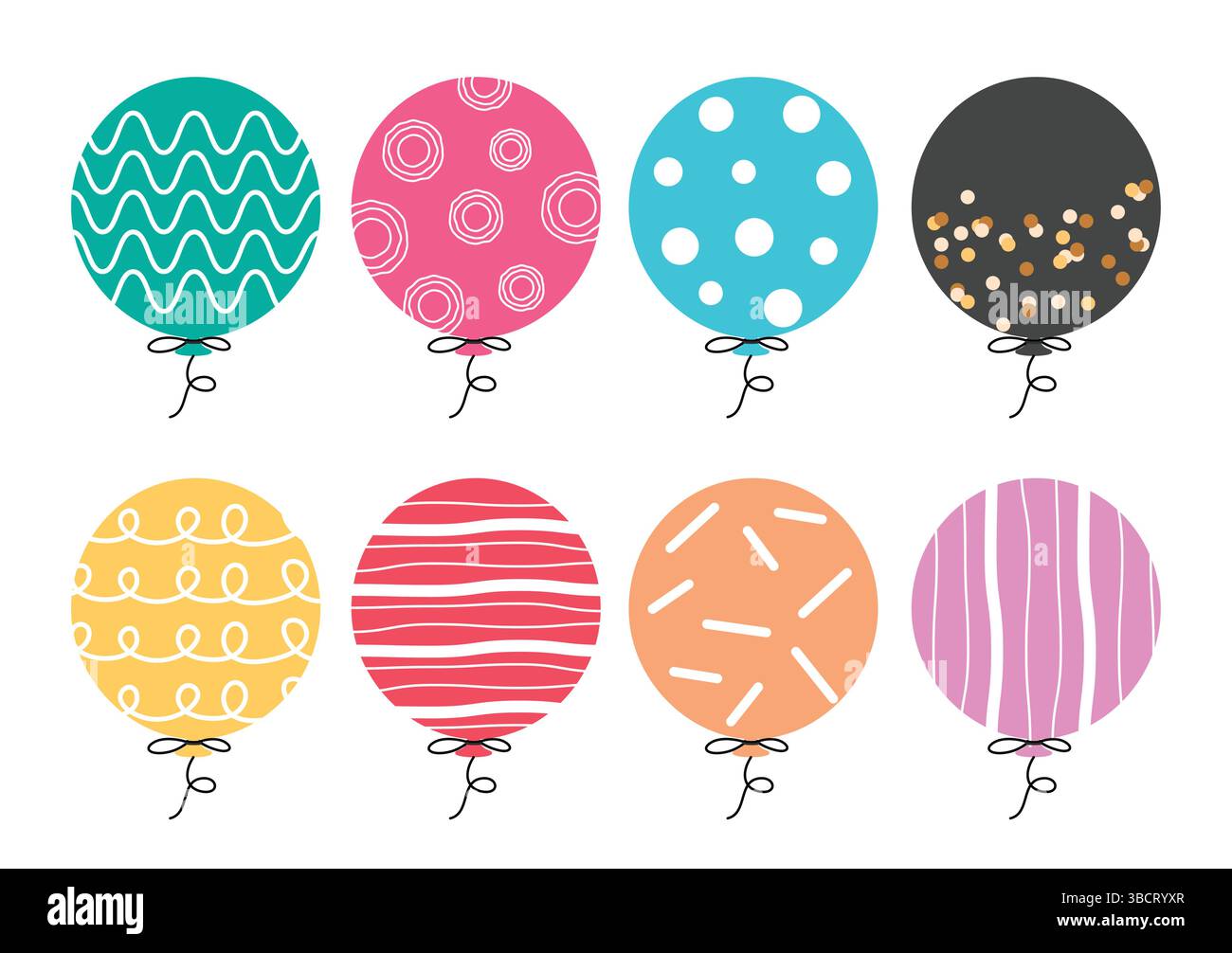 Colorful vector balloons set isolated in white background. Balloons clipart. Stock Vector