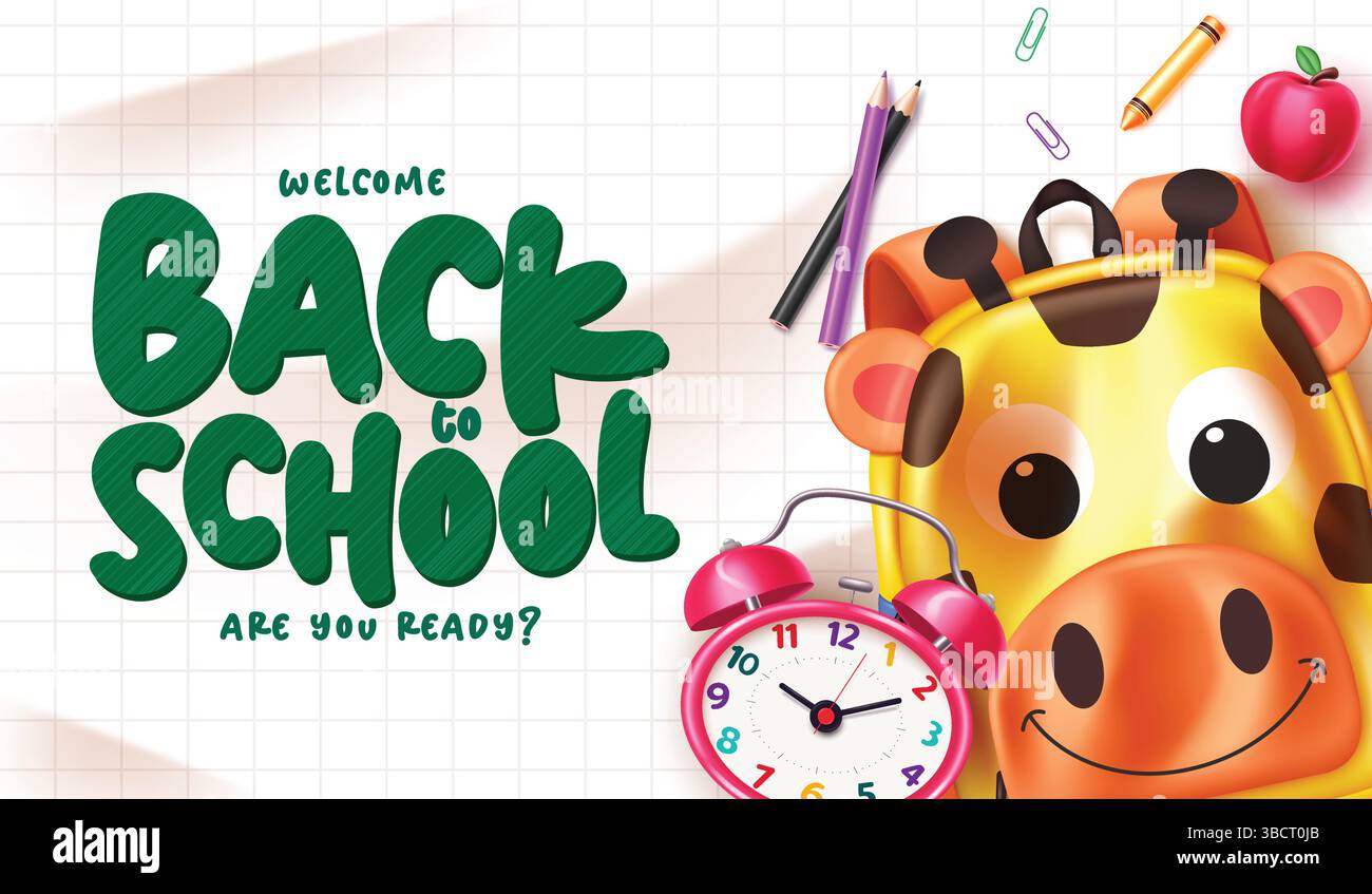 Back to school greeting vector template design. Back to school text with cute educational vector elements. Vector illustration school greeting Stock Vector