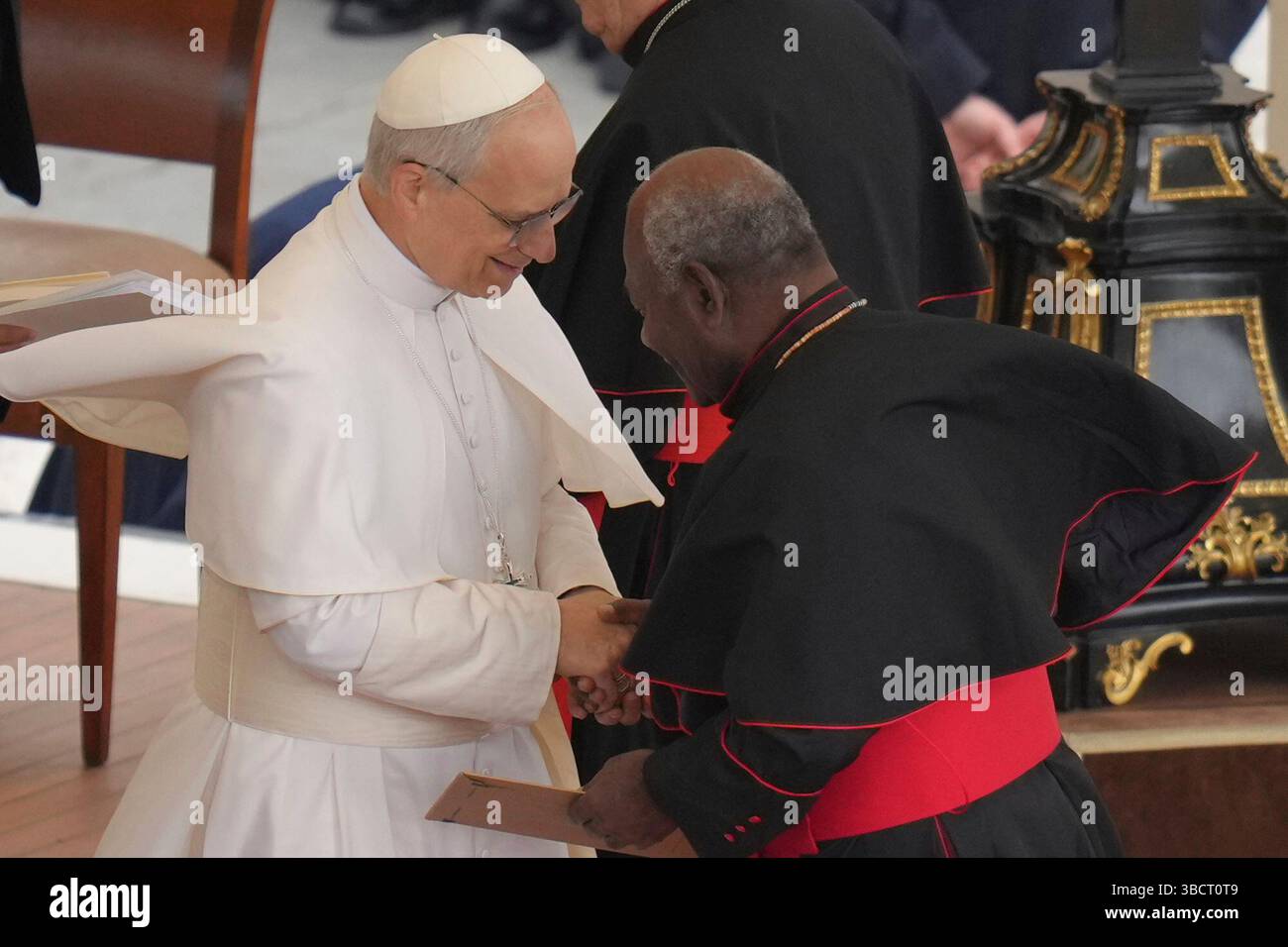 Pope Leo XIV meets Cardinal John Ribat during his first weekly general ...