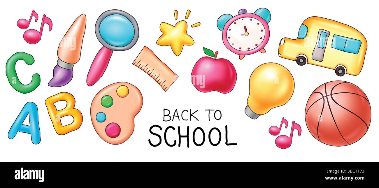 Back to school elements set, Back to school text, Vector illustration. Stock Vector