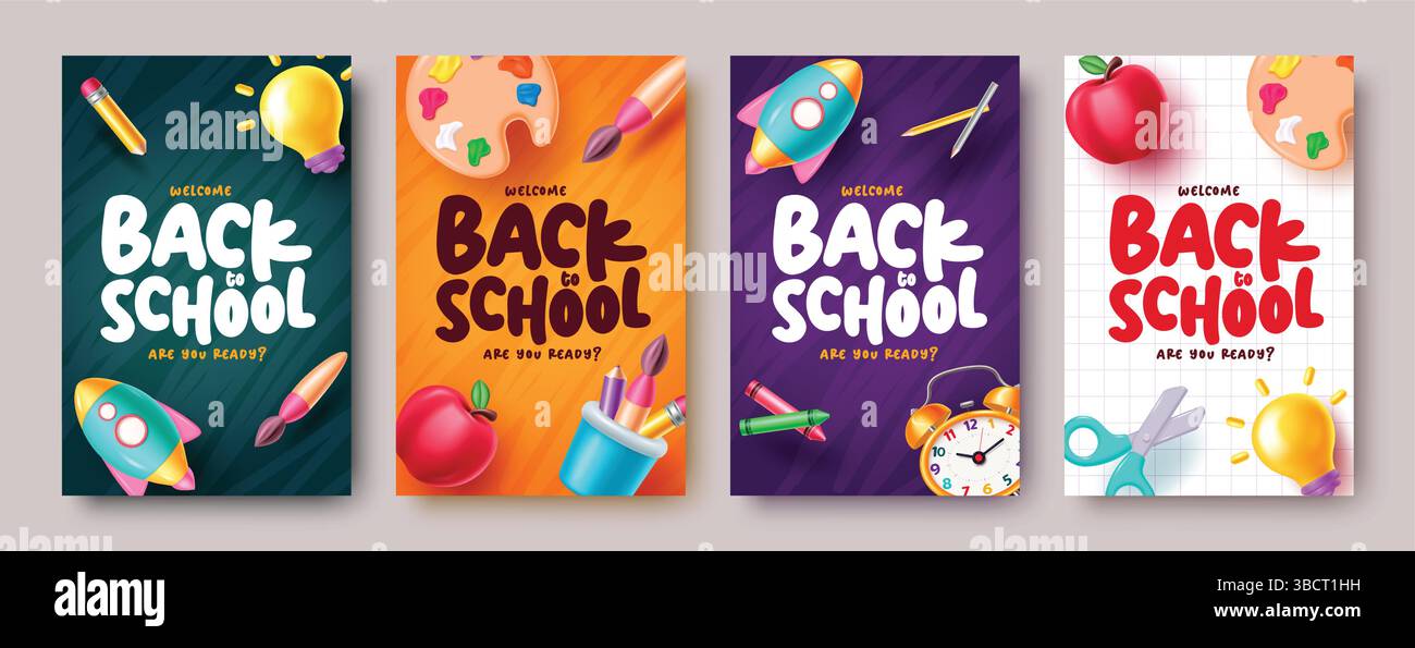 Back to school vector poster set design. Welcome back to school ...