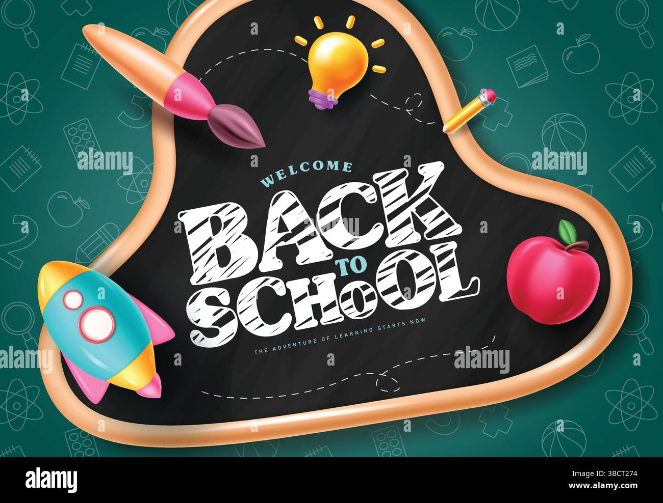 Back to school text vector template design. Back to school greeting in blackboard space for typography Stock Vector