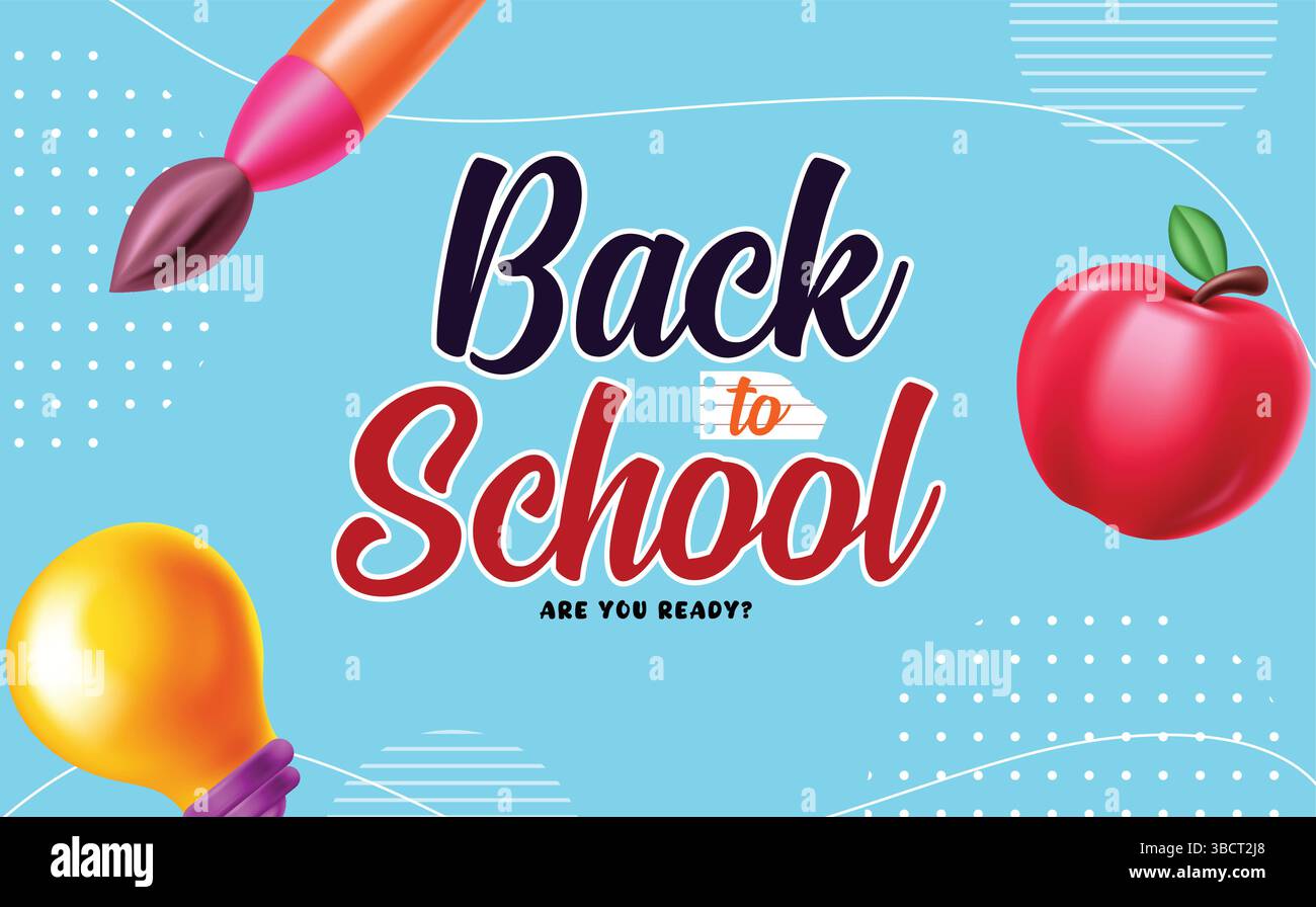 Back to school greeting text in blue abstract background, Back to school greeting text with educational elements, Vector illustration. Stock Vector