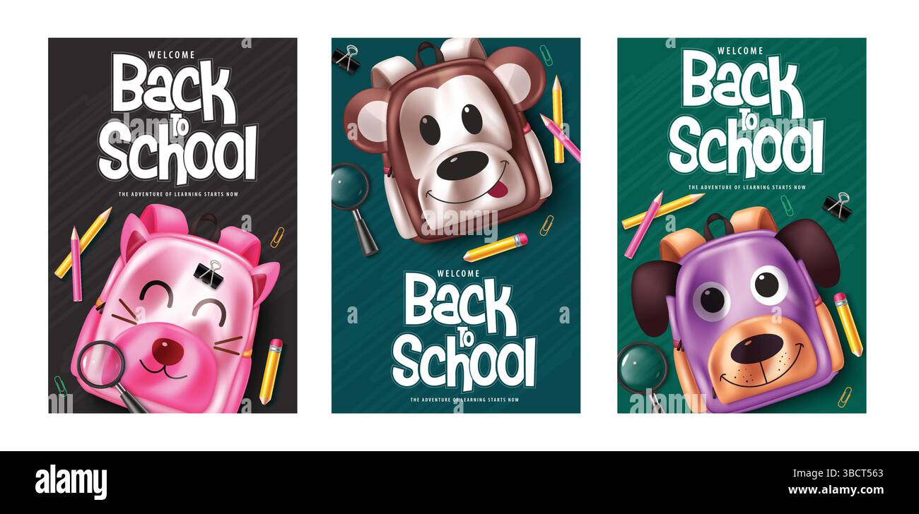 Back to school vector poster set. Welcome back to school educational ...