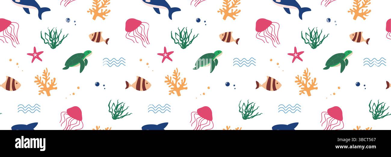 Aquatic creature seamless pattern. World Ocean's day background pattern. vector illustration. Stock Vector