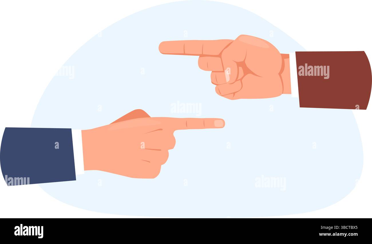 Hands with index fingers showing different direction. Contradiction in directional choice. Pointing forefinger gestures. Human debate and disagreement Stock Vector