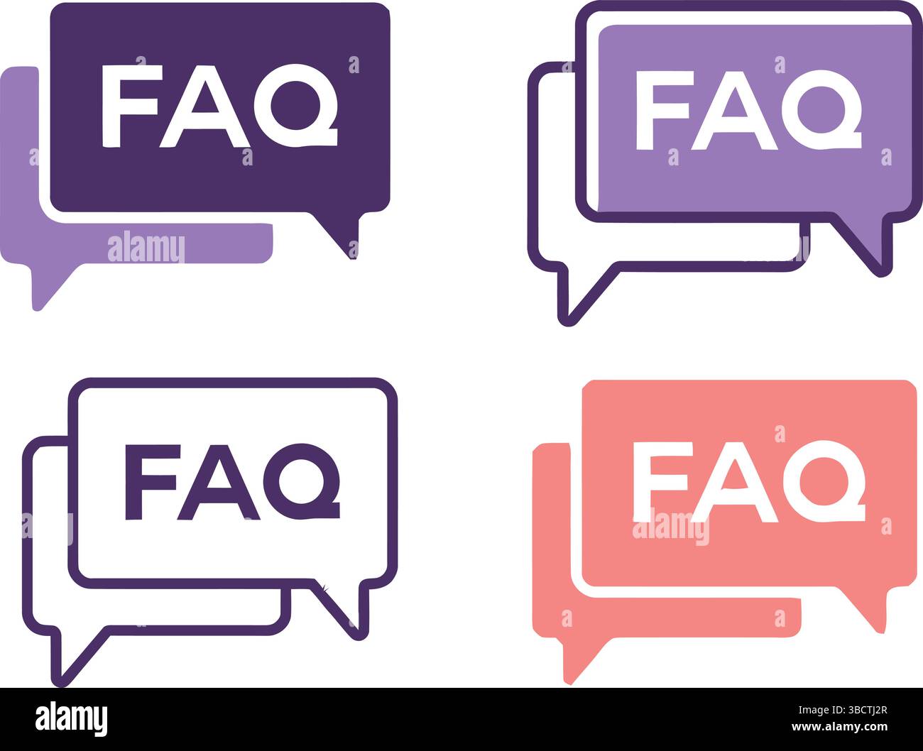 Vibrant FAQ Speech Bubble Icon Set Stock Vector