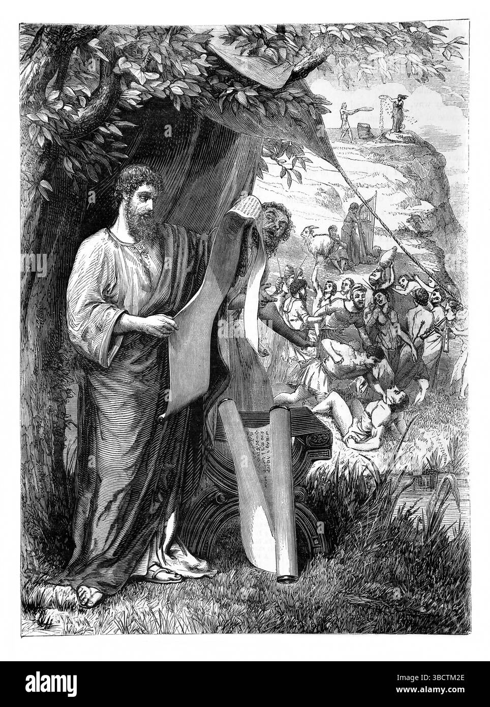 Illustration of Psalm XXVI The Occupations of the Righteous and the wicked contrasted from Antique 19th Century The Holy Bible containing the Old and Stock Photo
