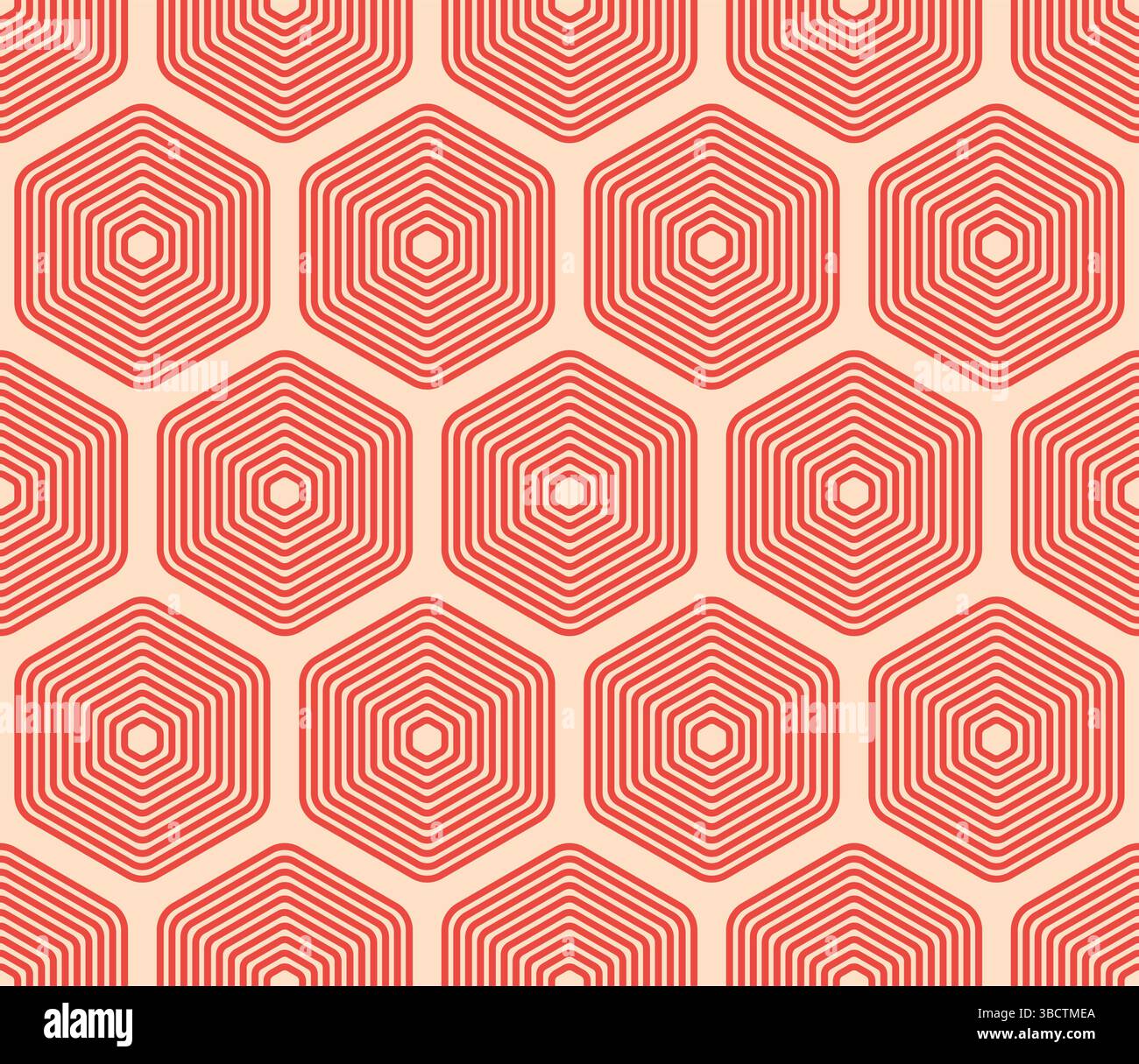 Abstract vector background. Red color on matching background. Rounded stacked hexagons mosaic pattern. Large hexagons. Seamless pattern. Stock Vector