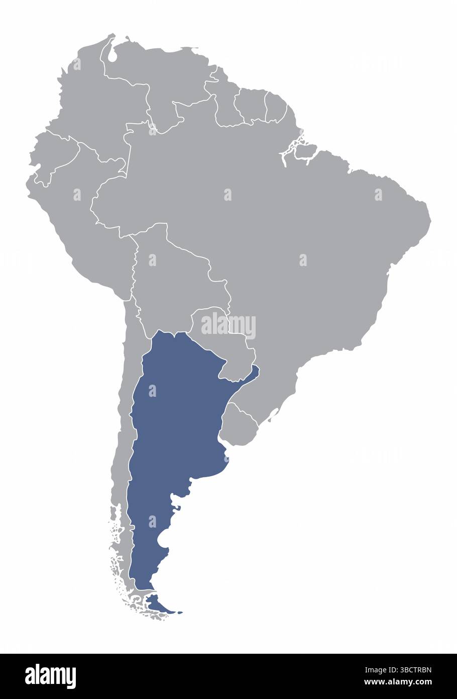 The South America administrative map with the highlighted Argentina Stock Vector
